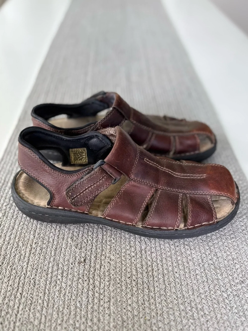 Vintage 90s Dockers Brown Leather Fisherman Sandals Boat Shoes Size 12